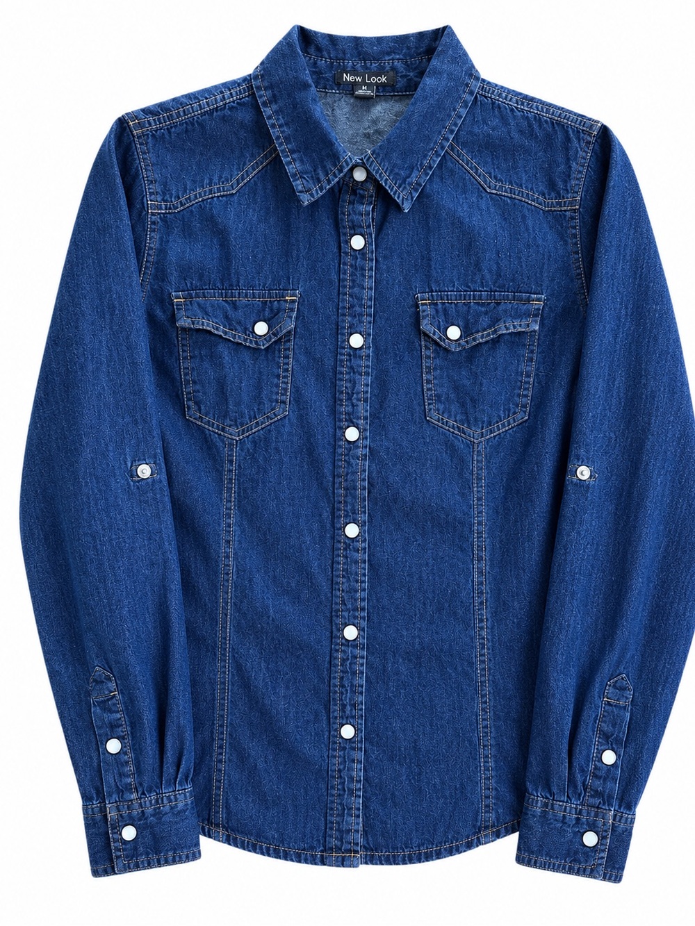 New Look Denim Shirt dark blue size M pearl snap buttons western